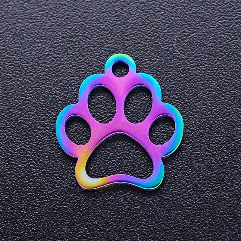 Charms pour animaux en acier inoxydable 201, empreintes de pattes de chien, couleur arc-en-ciel — Breloques et pendentifs