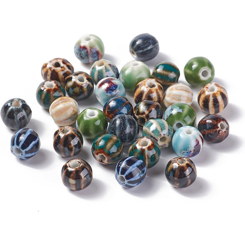 Handmade Porcelain Beads, Antique Glazed, Mixed Color, Round — Jewelry Beads
