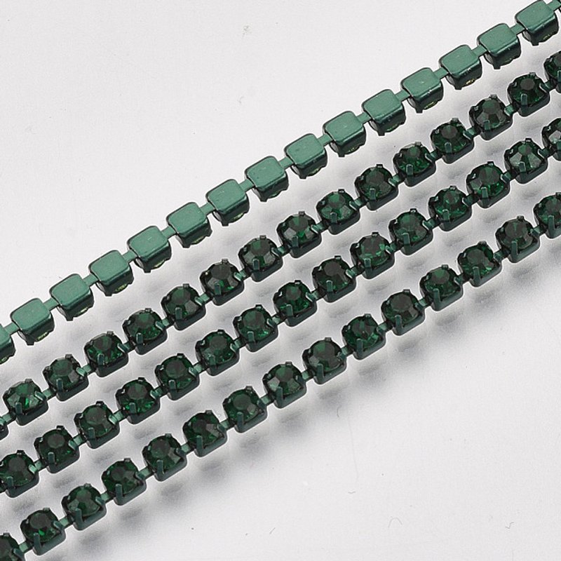 Electrophoresis Iron Rhinestone Strass Chains, Emerald, 10 Yards