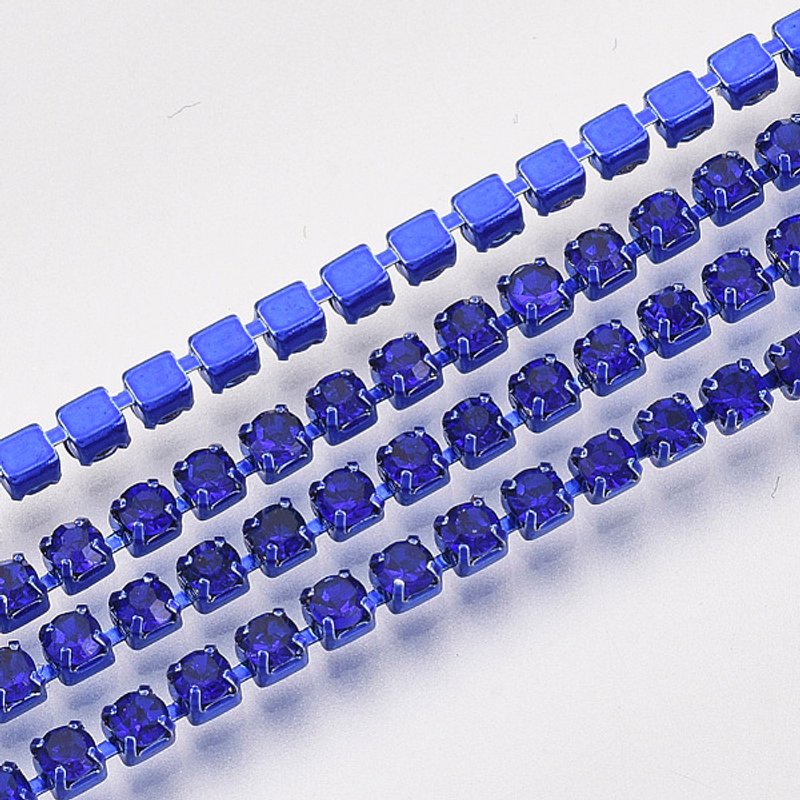 Electrophoresis Iron Rhinestone Strass Chains with Spool, Sapphire — Chains, Wire & Cord