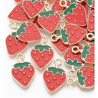 Pendentif en Émail Alliage Fraise en Or Clair, 20.5x13mm