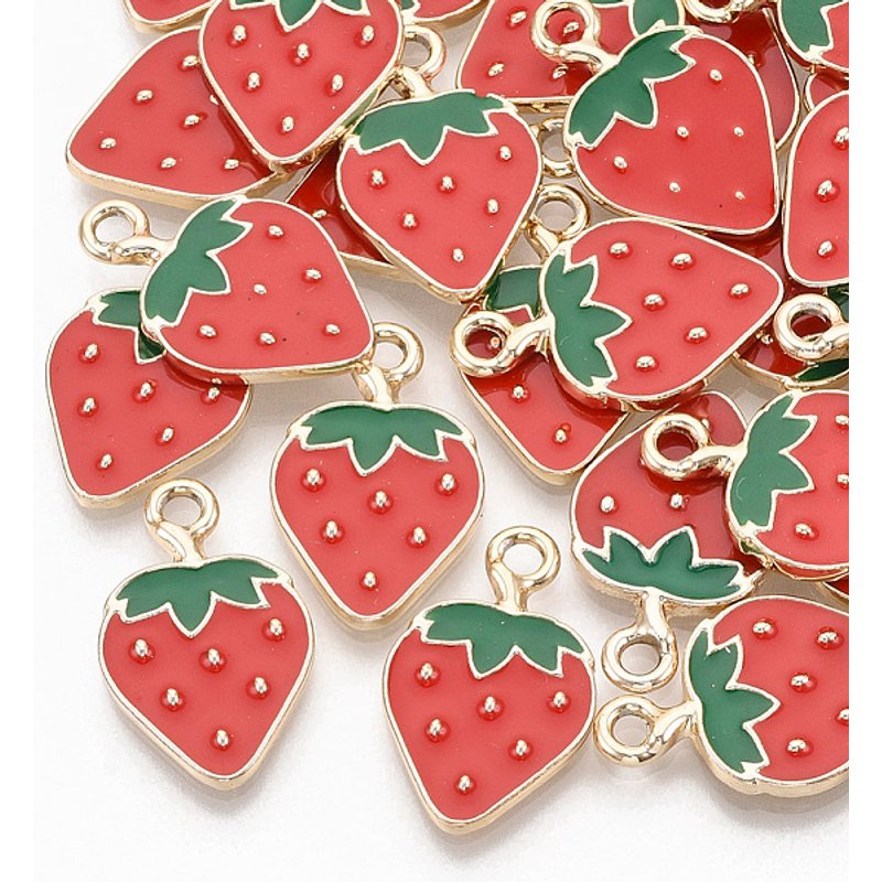 Pendentif en Émail Alliage Fraise en Or Clair, 20.5x13mm — Breloques et pendentifs