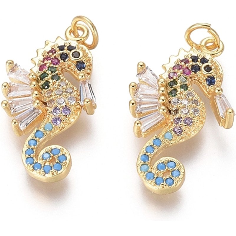 Golden Plated Brass Sea Horse Pendant with Cubic Zirconia — Charms & Pendants