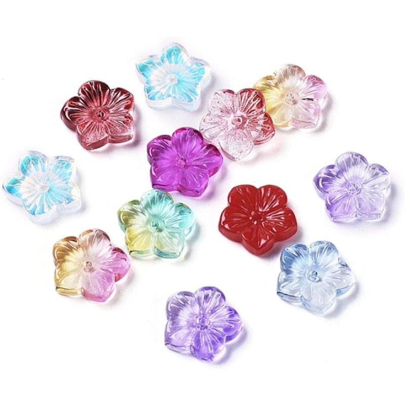Perles en Verre Opaque, Fleur, Couleurs Mélangées, 12x13x3mm — Perles à bijoux