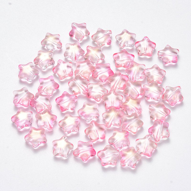 Spray Painted Pink Glass Star Beads with Glitter Powder — Jewelry Beads