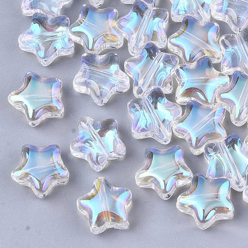 Perles en verre transparent, étoile, finition AB, 8x8x4mm — Perles à bijoux