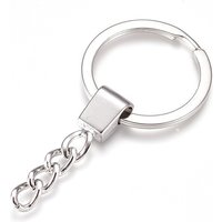 Iron Split Key Rings with Curb Chains and Clasp Findings, 62mm — Jewelry Findings
