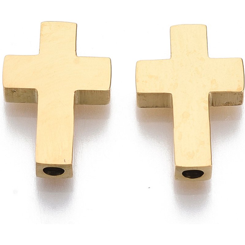 Perles en Acier Inoxydable Dorées en Forme de Croix, 14x10x3mm, Trou 2mm — Perles à bijoux