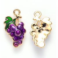 Pendentif en Émail Thème Automnal Raisin en Or Clair et Violet