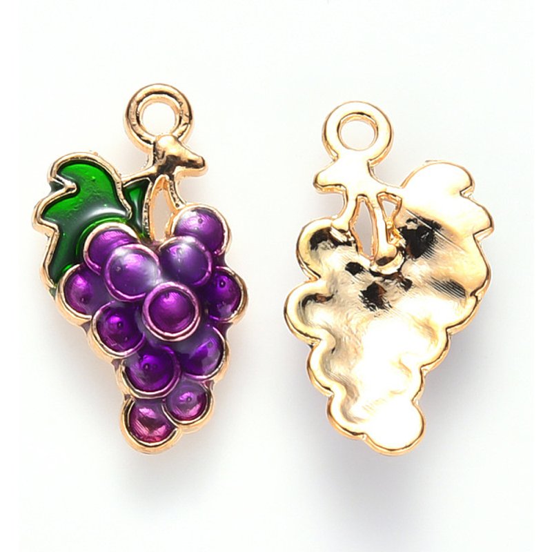 Pendentif en Émail Thème Automnal Raisin en Or Clair et Violet — Breloques et pendentifs