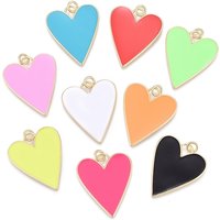 Brass Enamel Heart Pendants, 18K Gold Plated, Mixed Colors — Charms & Pendants