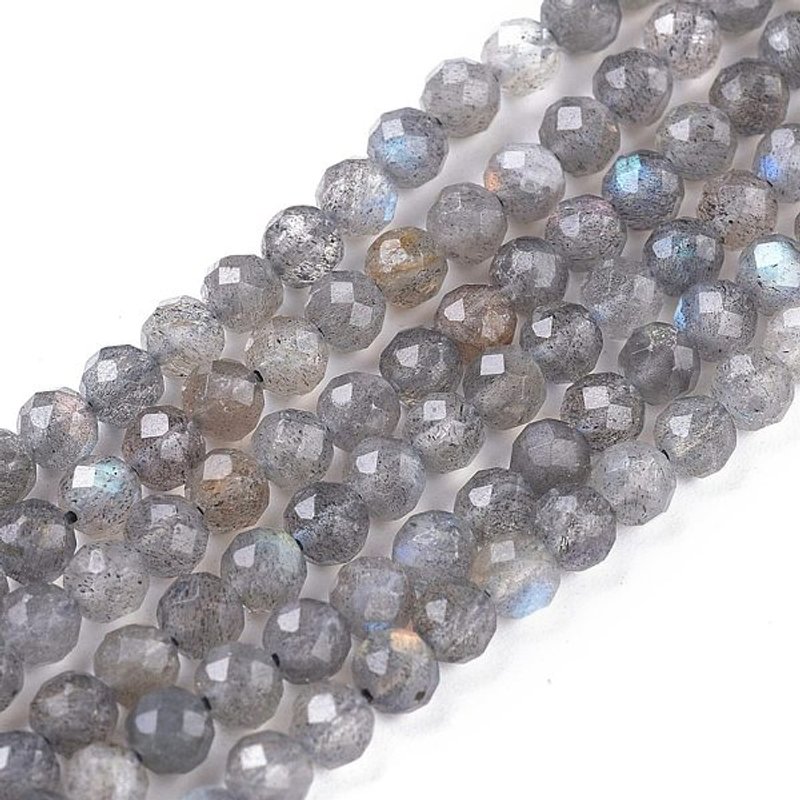 Fil de perles de labradorite naturelle, rondes, facettées, 4mm, 15.35 pouces — Perles à bijoux