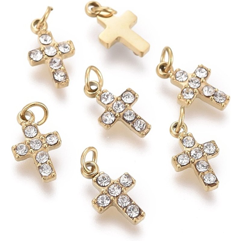 Charms Croix Miniatures en Acier Inoxydable 316 avec Rhinestone — Breloques et pendentifs