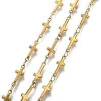 304 Stainless Steel Cross Link Chains with Spool, 18K Gold Plated