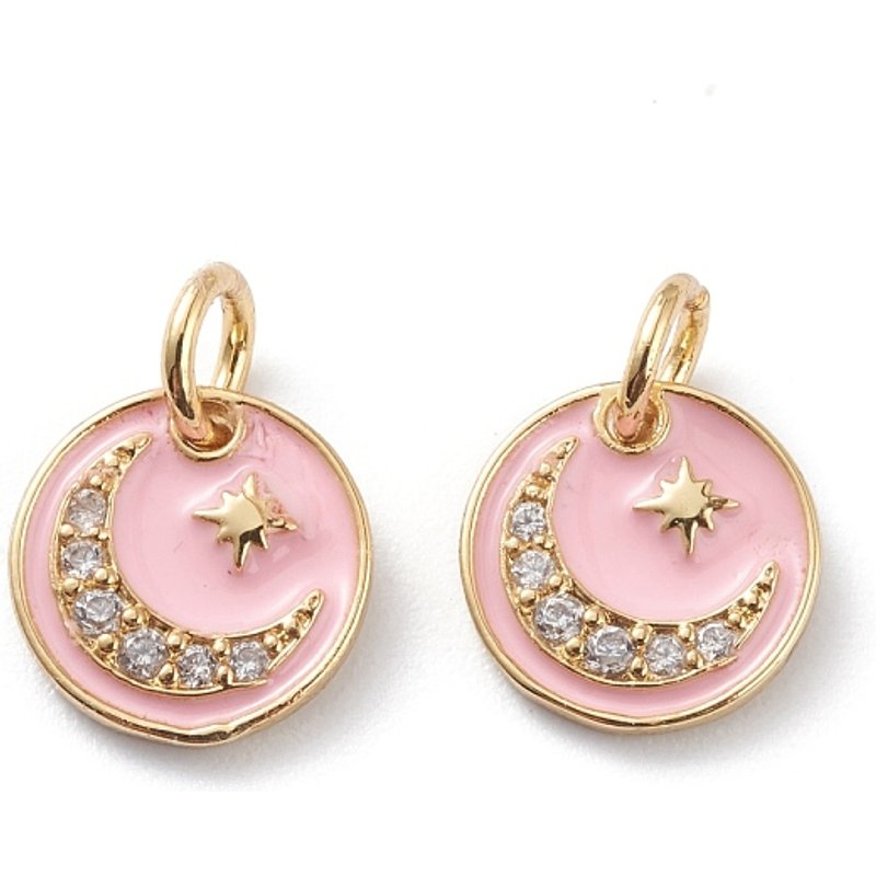 Brass Micro Pave Clear Cubic Zirconia Charms with Pink Enamel — Charms & Pendants