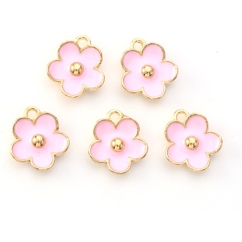 Light Gold Plated Alloy Enamel Flower Pendant in Pearl Pink