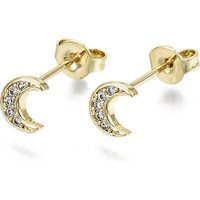 Brass Micro Pave Clear Cubic Zirconia Moon Stud Earrings — Costume Jewelry