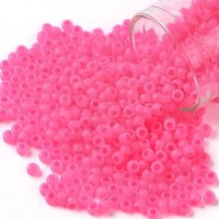 Toho Round Seed Beads, Frosted Hot Pink Ceylon Pearl Matte, 8/0