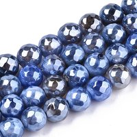 Electroplate Natural Agate Beads Strands, Dyed, Round, Cornflower Blue — Jewelry Beads