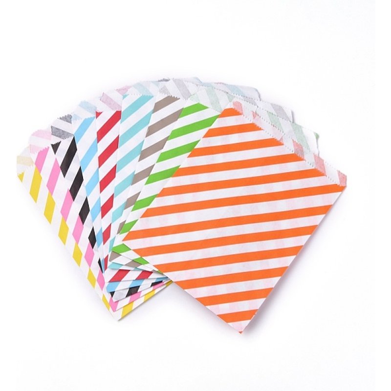 Kraft Paper Food Storage Bags, Stripe Pattern, Mixed Color, 18x13cm — Jewelry Display & Storage