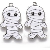 Halloween Mummy Shape Enamel Pendant in Platinum