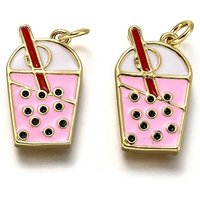 Brass Enamel Bubble Tea Pendant with 18K Gold Plating — Charms & Pendants