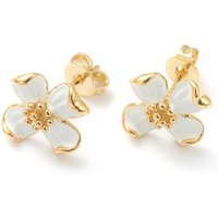 Brass Enamel Flower Stud Earrings with 18K Gold Plating — Costume Jewelry