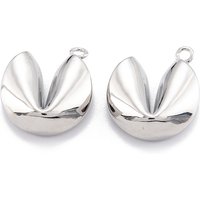 Brass Fortune Cookie Charms, Real Platinum Plated, 17x15x5.5mm — Charms & Pendants