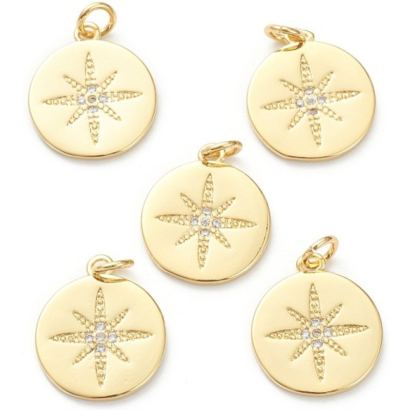 Pendentif en laiton Micro Pave Zirconia Cubique Transparent, Plaqué Or 18K — Breloques et pendentifs