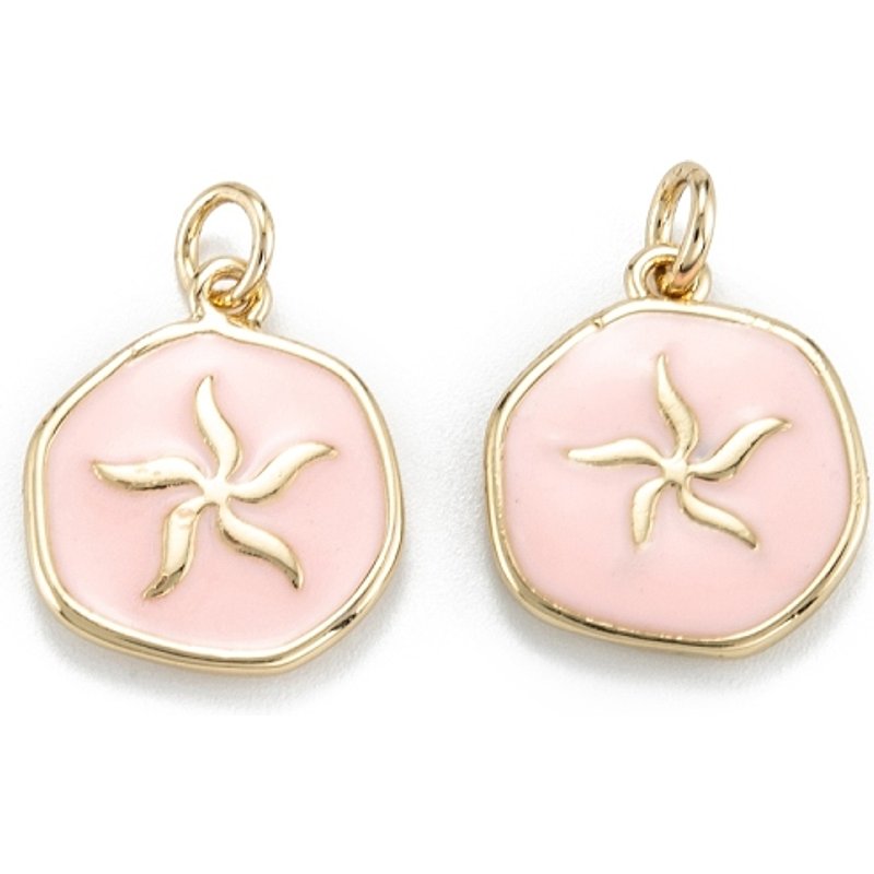Brass Enamel Flat Round Pendants with Jump Rings in Pink — Charms & Pendants