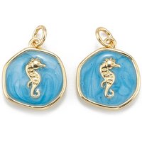 Pendentif en Émail de Laiton avec Anneau, Hippocampe Bleu Profond — Breloques et pendentifs