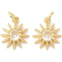 Brass Cubic Zirconia Sun Charm with Jump Ring, 18K Gold Plated — Charms & Pendants