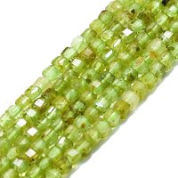Brins de perles de péridot naturel, cube facetté, 2x2mm, 182pcs