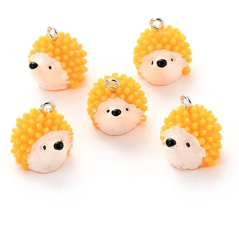 Pendentif Opaque en Résine Hérisson Thème Automnal, Orange — Breloques et pendentifs