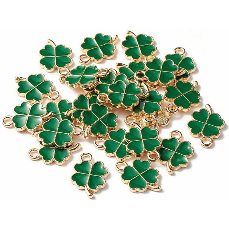Alloy Enamel Clover Pendant in Light Gold and Teal — Charms & Pendants