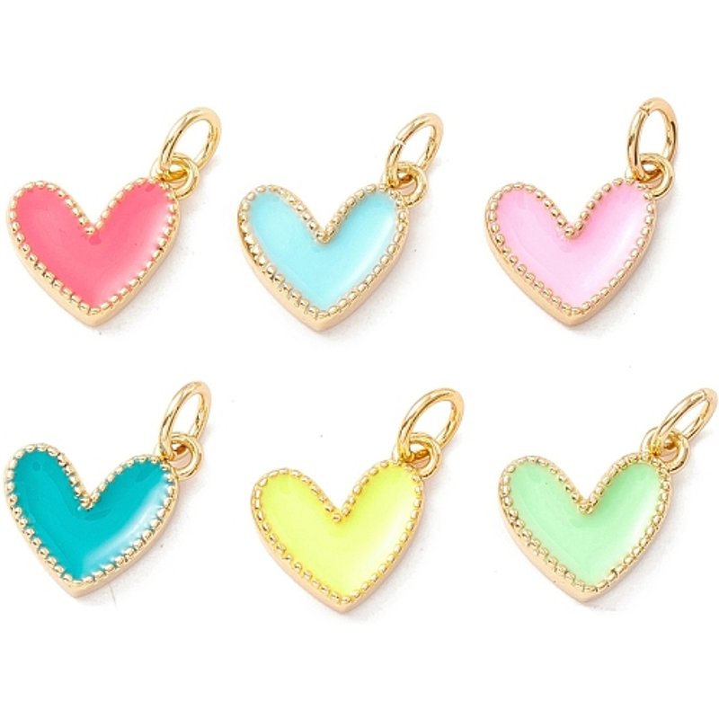 Rack Plating Brass Enamel Heart Charms with Jump Ring — Charms & Pendants