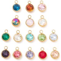 Ion Plating 304 Stainless Steel Charm with K9 Glass, Mixed Color — Charms & Pendants