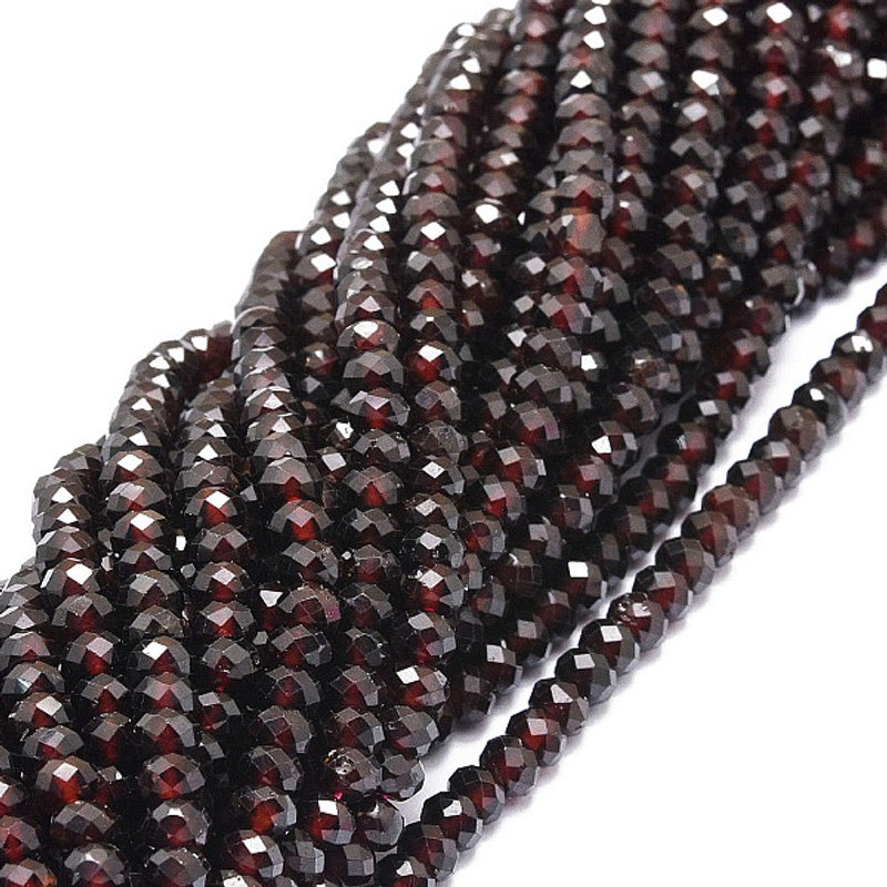 Brins de perles de grenat naturel, facettées, rondelles, 5x3-3.5mm — Perles à bijoux