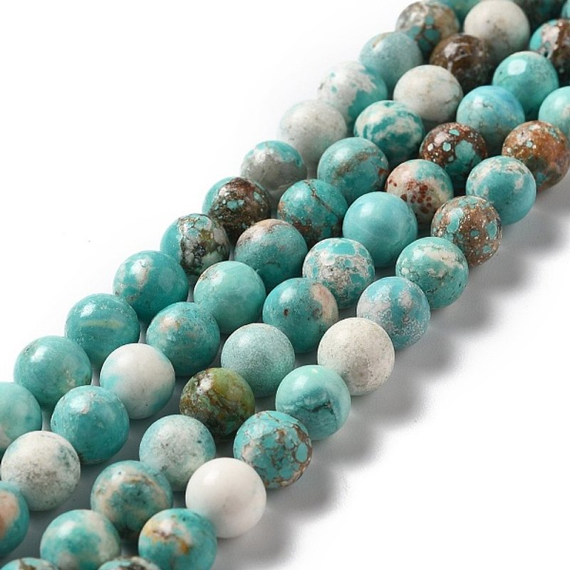 Brins de perles de magnésite naturelle, turquoise teinté, 8mm, 49-52pcs — Perles à bijoux