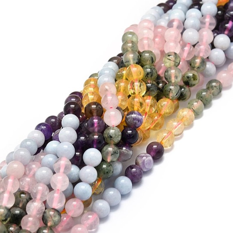 Fils de perles en pierres précieuses naturelles - Aquamarine, Quartz rose, Améthyste — Perles à bijoux