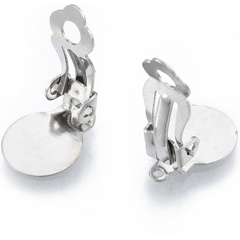 304 Stainless Steel Clip-on Earring Findings, Flat Round Pads — Jewelry Findings