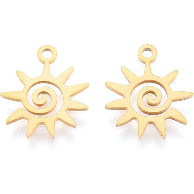 201 Stainless Steel Sun Charms, Laser Cut, 18K Gold Plated — Charms & Pendants