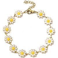 Bracelet Chaîne à Maillons en Émail avec Fleurs Ion Plating pour Femmes, Or — Bracelet Femme
