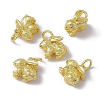 Rack Plating Brass Rabbit Charm with Jump Ring, 18K Gold Plated — Charms & Pendants