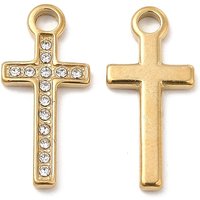 PVD Vacuum Plating 201 Stainless Steel Rhinestone Cross Charms
