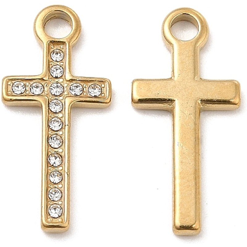 PVD Vacuum Plating 201 Stainless Steel Rhinestone Cross Charms — Charms & Pendants