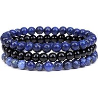 Ensemble de Bracelets Élastiques en Lapis Lazuli et Agate Noire de 3 Pièces — Bracelet Femme