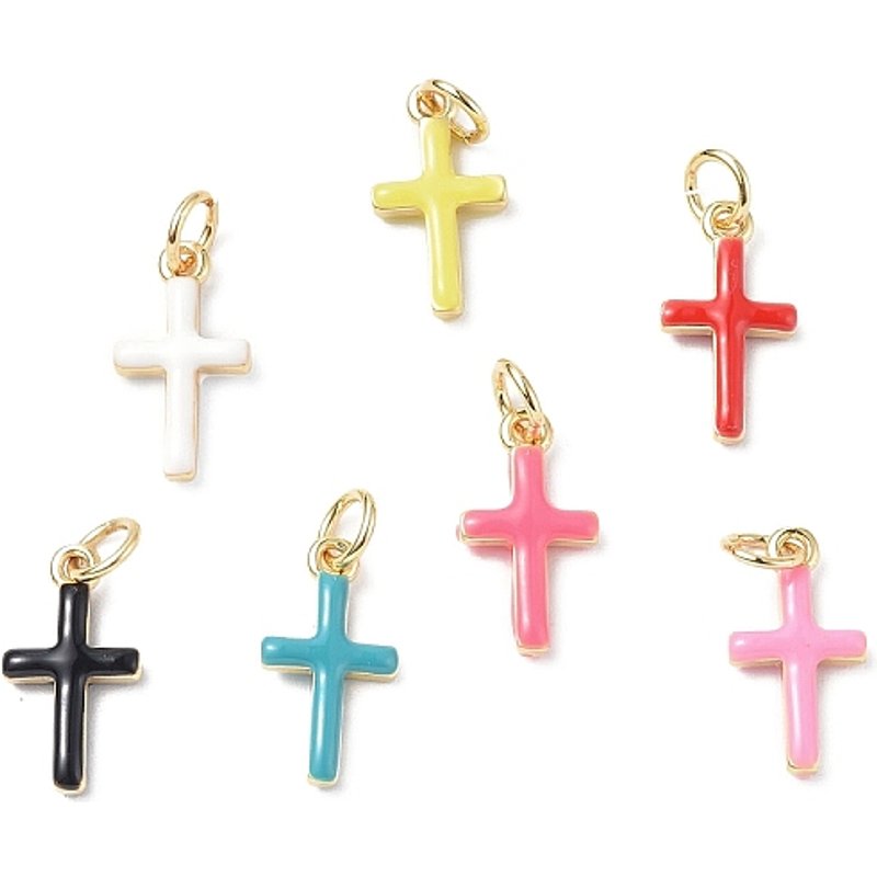 Pendentif Croix Écologique Plaqué Or 18K avec Anneaux de Saut — Breloques et pendentifs