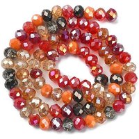 Brins de perles en verre électroplaqué, facettées, rondelles, rouges — Perles à bijoux