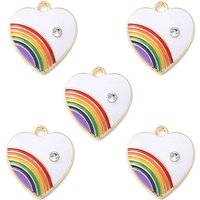 Alloy Enamel Heart Pendant with Rainbow Charm and Rhinestone